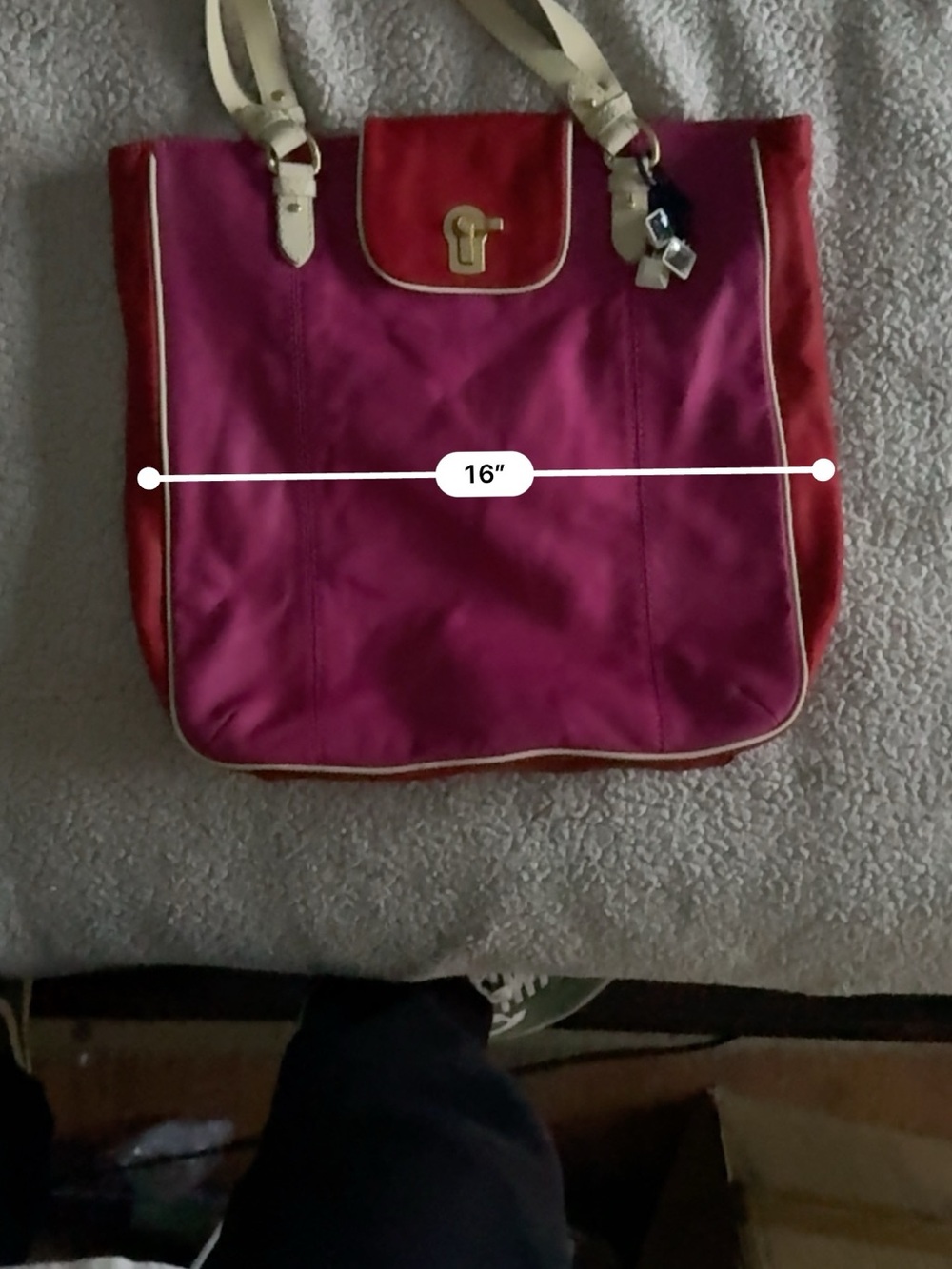 Women's Vintage Juicy Couture Pink Leather Tote with Cream Handles and Accents - Picture 10 of 11